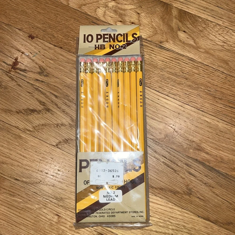 10 Husky Gold Circle HB No 2 VTG Wood Pencils Federated Dept Store‎ Original Pkg